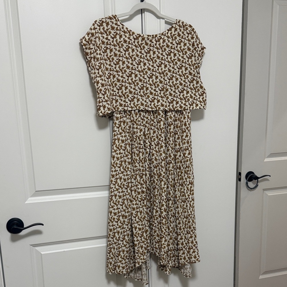 Brown and White Floral Skirt and Shirt Set